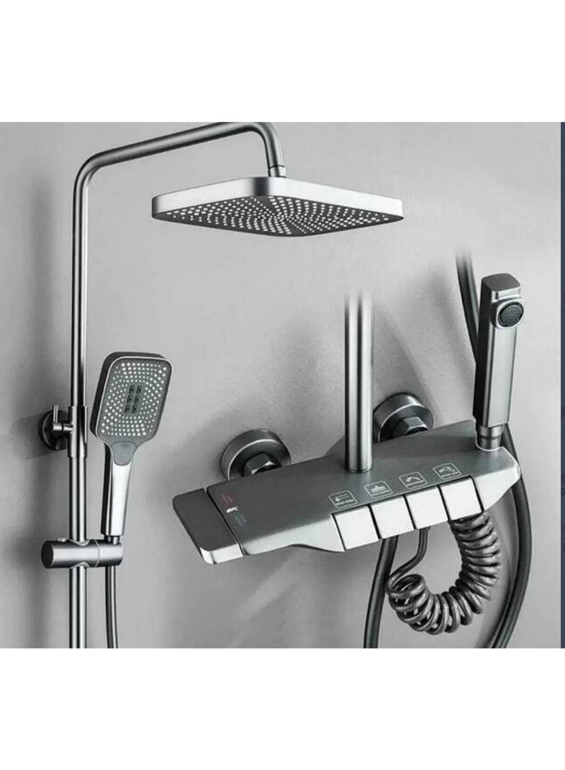 نظام دش أرابيست الحراري رباعي الوظائف، طقم دش نحاسي مثبت على الحائط مع رأس دش علوي 12 بوصة، دش يدوي بثلاثة أوضاع، خلاط حوض استحمام وبخاخ بيديه - لا يحتاج إلى حفر، مانع للرذاذ، ارتفاع قابل للتعديل للحمام، مناسب للعائلة، الكبار والصغار - Image 3